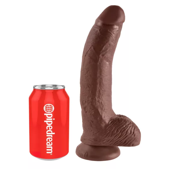 King Cock - dildo med sugpropp och pung - brun - 23 cm