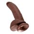 King Cock 9 - stort dildo med sugkopp och testiklar (23 cm) - brun