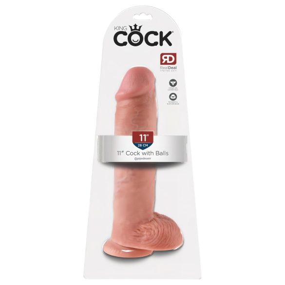 King Cock 11 - sugkopp dildo med pung (28 cm) - natur