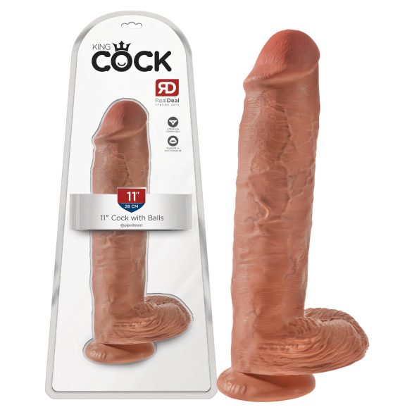 King Cock 11 - sugproppad dildo med pung (28 cm) - mörk natur