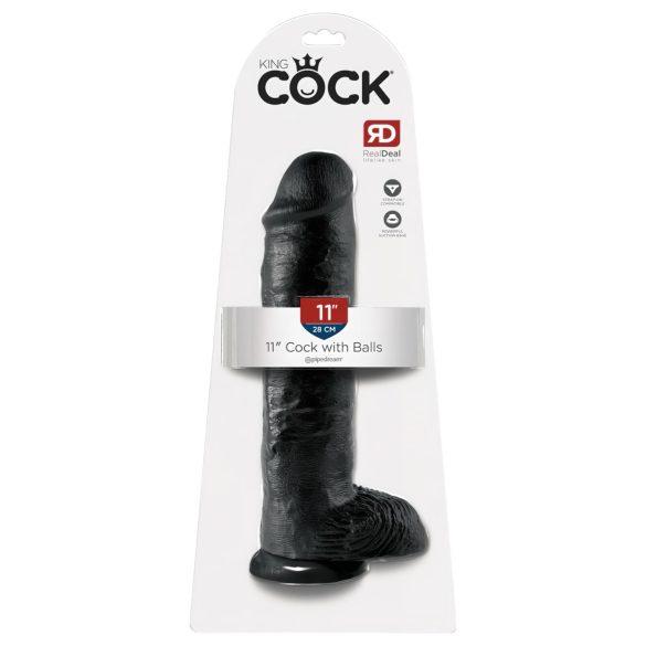King Cock 11 - stor dildo med sugkopp och pung (28cm) - svart