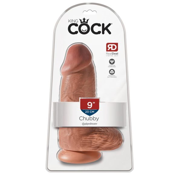 King Cock 9 Chubby - Sugkopp Dildo (23 cm) - Mörk Naturlig
