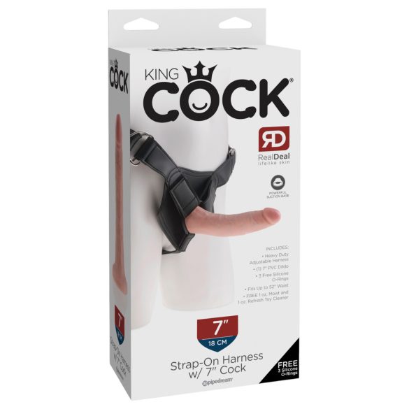 King Cock 7 - strap-on dildo med sele - svart