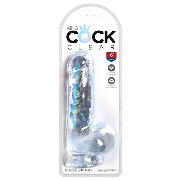 King Cock - dildo med sugpropp och pung - transparent 15 cm