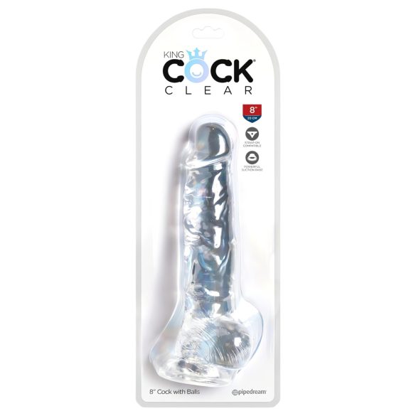King Cock Clear 8 - Dildo med sugkopp och pung (20 cm)