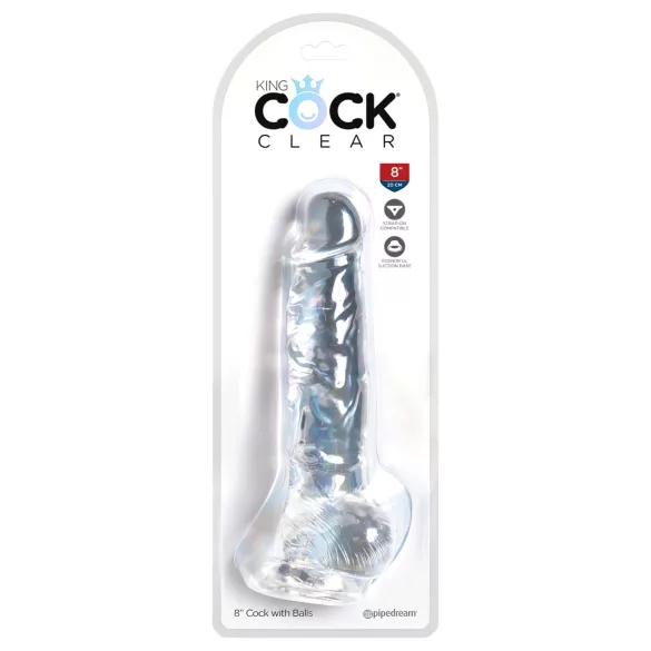 King Cock Clear 8 - dildo med sugkopp och pung - 20 cm