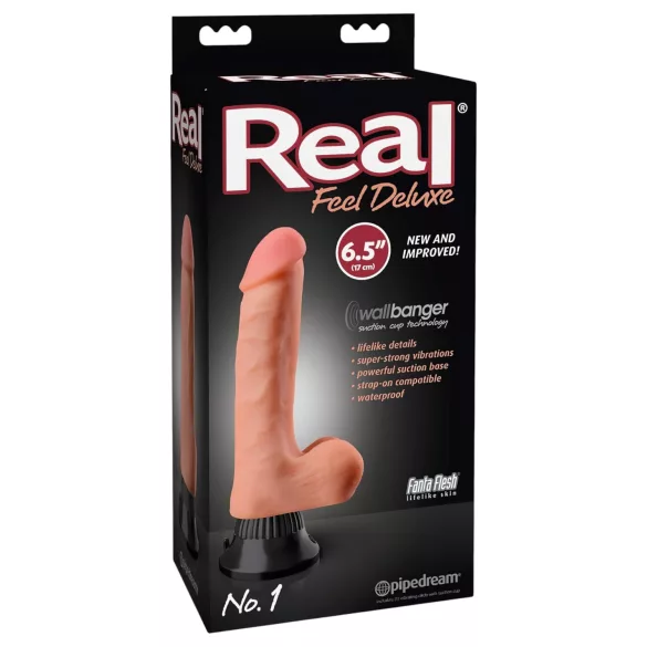 Real Feel Deluxe No.1 - dildo med pung - realistisk vibrator - hudfärgad