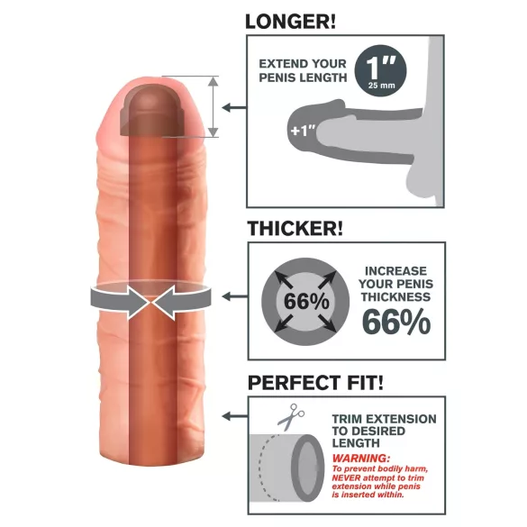 Pipedream - X-TENSION Mega 1 - realistisk penishylsa (17,7 cm, naturfärg)