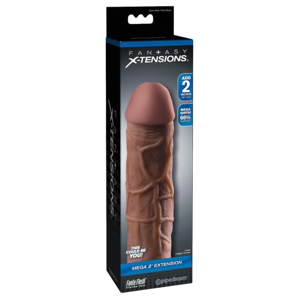 X-TENSION Mega 2 - penissleeve realistisk - mörk hudfärg 20,3cm