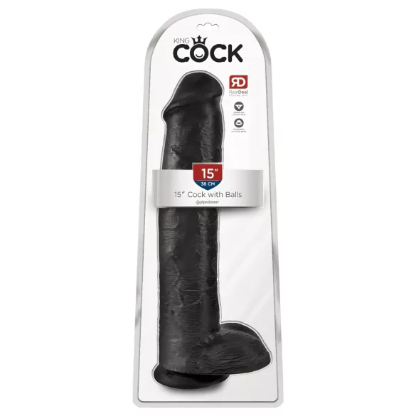 King Cock 15 - dildo med sugkopp och pung - svart 38cm