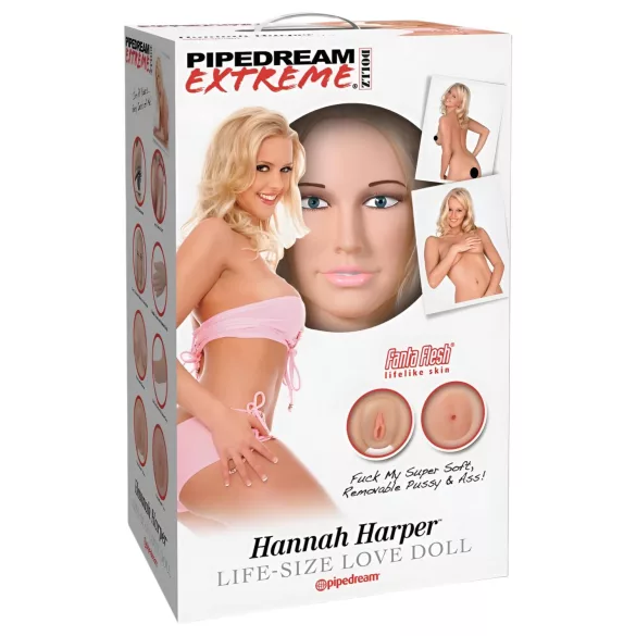 Pipedream Hannah Harper - uppblåsbar docka med 3D-ansikte - livsstorlek