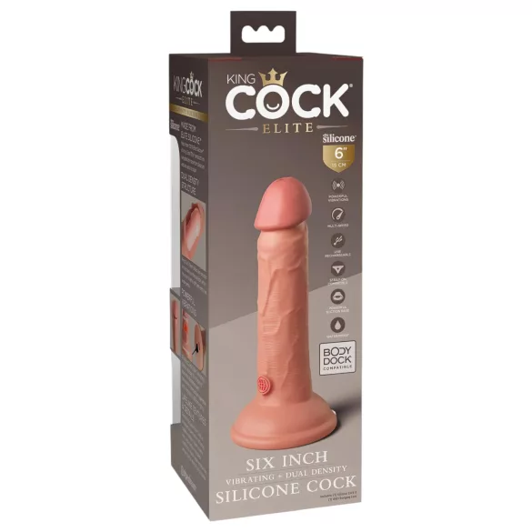 King Cock Elite 6 - vibrator med sugkopp (15 cm) - naturfärg