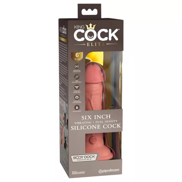 King Cock Elite 6 - vibrator med sugkopp (15 cm) - naturfärg