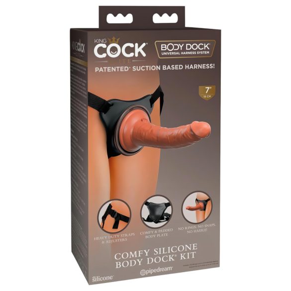 King Cock Elite Comfy - Bekväm strap-on med sele (mörk hudton)