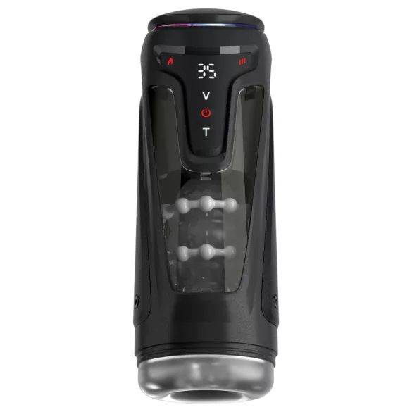 PDX Elite Moto-Bator Pro - pärlstruktur, uppvärmd stötande masturbator (svart)