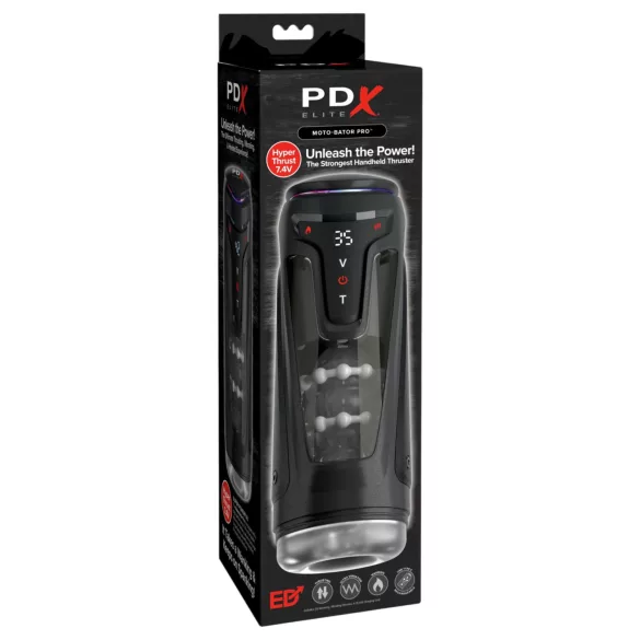 PDX Elite Moto-Bator Pro - pärlstruktur, uppvärmd stötande masturbator (svart)