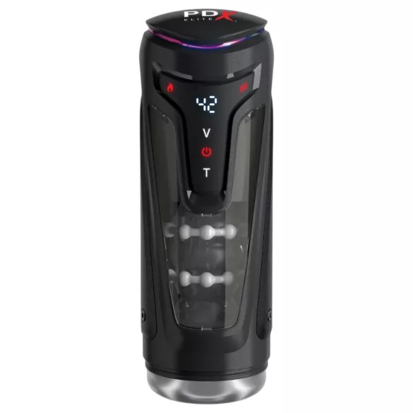 PDX Elite Moto-Bator Pro - pärlstruktur, uppvärmd stötande masturbator (svart)