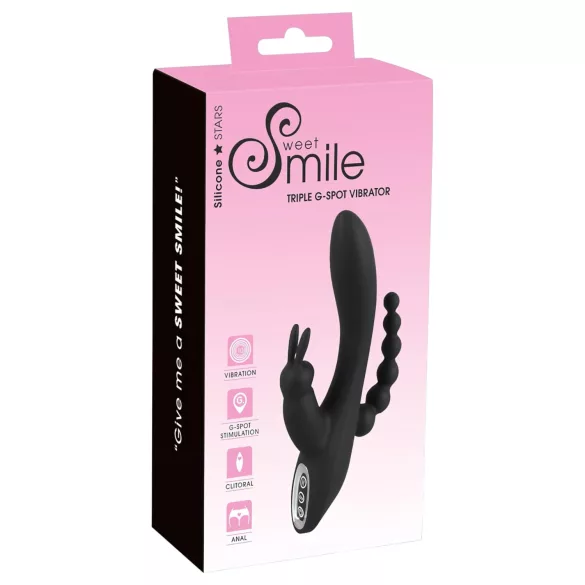 SMILE Triple - vibrator med tre armar - uppladdningsbar vattentät - svart