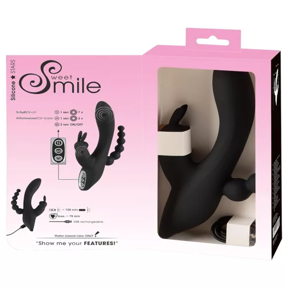 SMILE Triple - vibrator med tre armar - uppladdningsbar vattentät - svart
