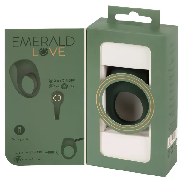 Emerald Love - penisring med vibration - uppladdningsbar vattentät - grön