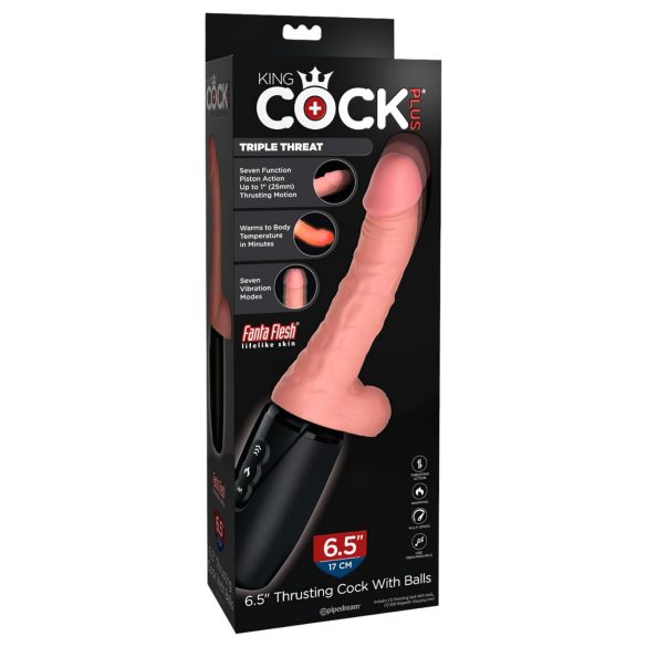 King Cock Plus 6,5 - dildo med pung och vibrator - naturfärg
