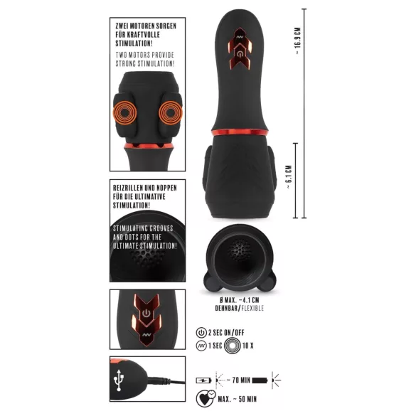 Rebel - penistoppvibrator med batteri och 2 motorer - svart