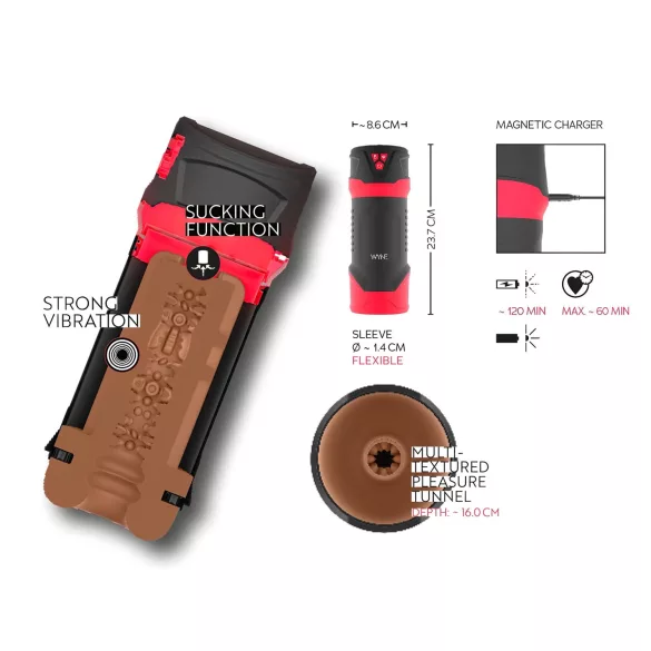 WYNE 01 - masturbator med vibration sug värme - svart