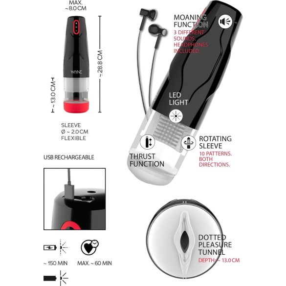 WYNE 05 - automatisk roterande masturbator - uppladdningsbar - svart/vit