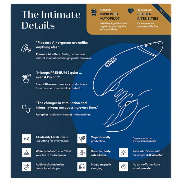 Womanizer Premium 2 - lufttryck klitorisstimulator - blå