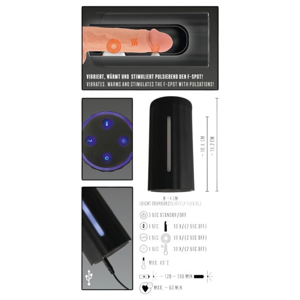 Rebel - masturbator med sugfunktion - 3 hastigheter - uppladdningsbar - svart