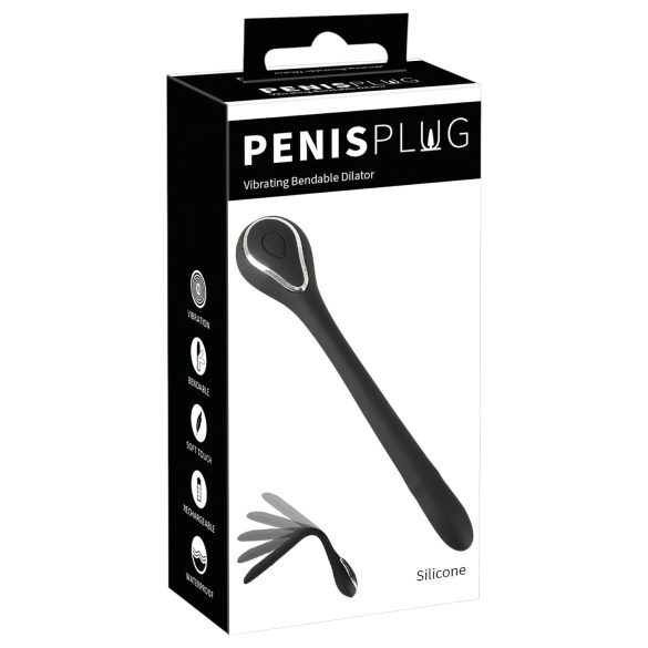 Penisplugg Dilator - laddningsbar, vibrerande dilator (1 cm) - svart