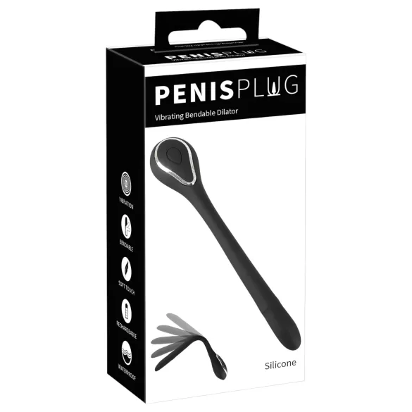 Penisplugg-dilator - uppladdningsbar, vibrerande dilator (1 cm, svart)