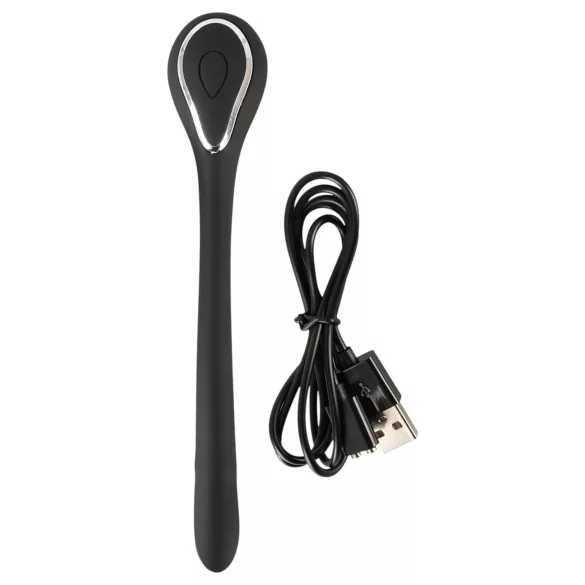 Penisplugg-dilator - uppladdningsbar, vibrerande dilator (1 cm, svart)