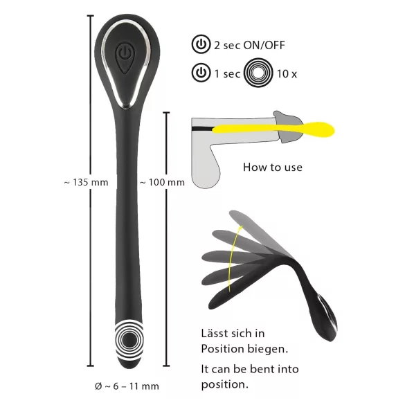 Penisplugg-dilator - uppladdningsbar, vibrerande dilator (1 cm, svart)