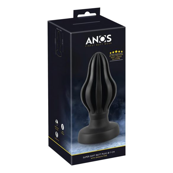 ANOS - Mjukt ribbat analplugg - 7 cm (svart)
