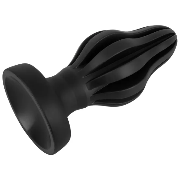ANOS - räffad mjuk buttplugg - 7 cm (svart)