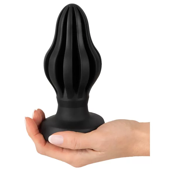 ANOS - räffad mjuk buttplugg - 7 cm (svart)