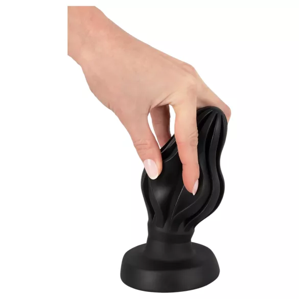 ANOS - räffad mjuk buttplugg - 7 cm (svart)