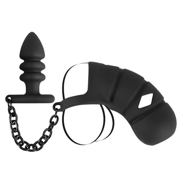 Black Velvets - silikon penisbur med analplugg (svart)