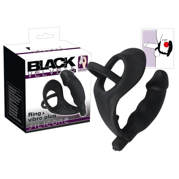 Black Velvets - analvibrator med penisring och pungvibrator - svart