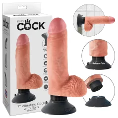   King Cock - dildo med sugkopp och vibrator - 18 cm - naturfärg