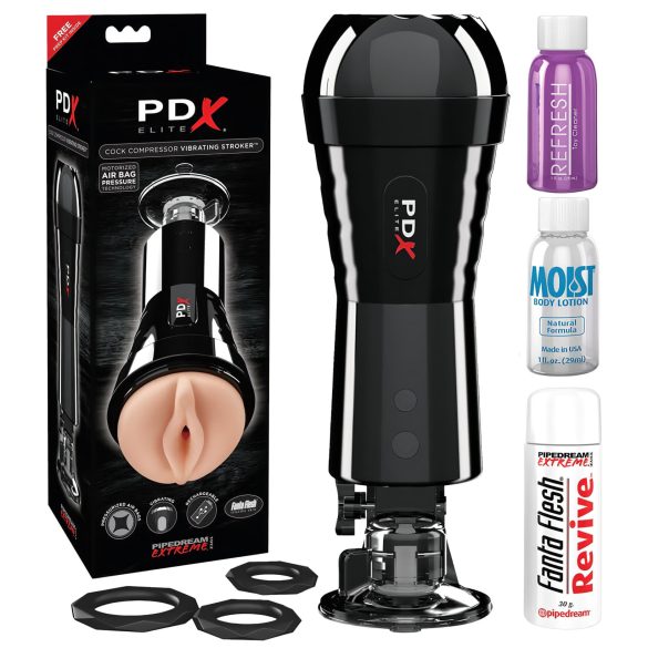 PDX Cock Compressor - Sugande, Vibration Massemasturbator (Svart)