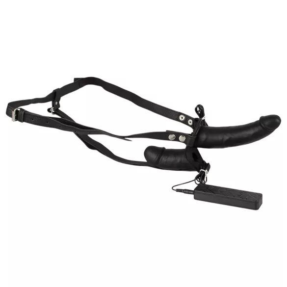 Double Thruster - strap-on dubbel vibrator - svart
