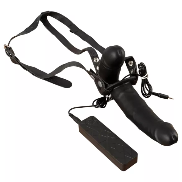 Double Thruster - strap-on dubbel vibrator - svart