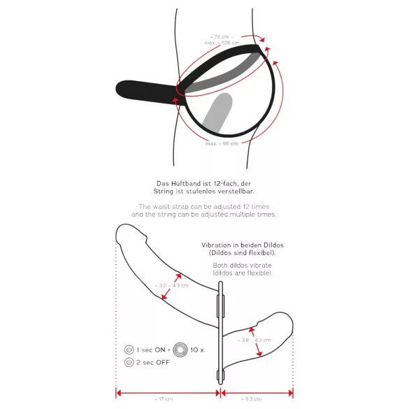 Double Thruster - strap-on dubbel vibrator - svart