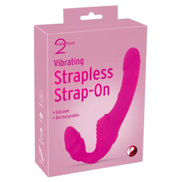 Double2Teaser - strap-on vibrator utan bälte - vibrerande dildo rosa