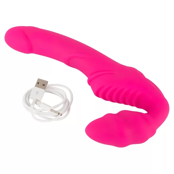 Double2Teaser - strap-on vibrator utan bälte - vibrerande dildo rosa