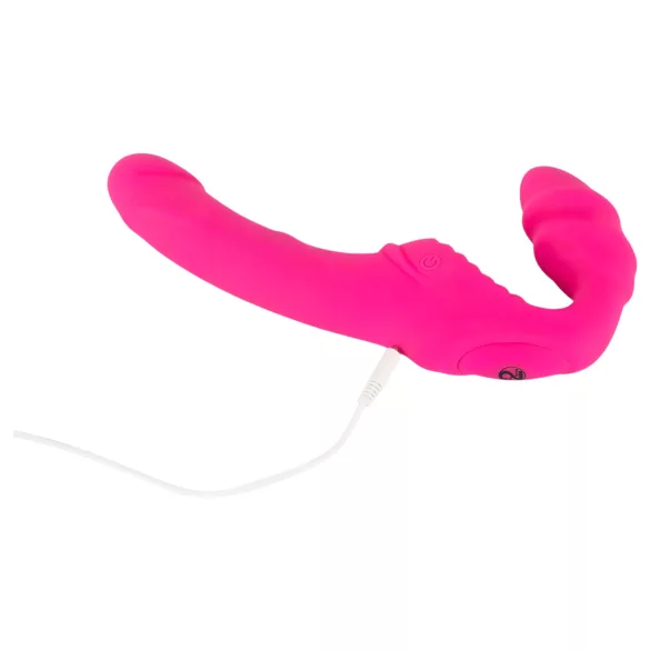 Double2Teaser - strap-on vibrator utan bälte - vibrerande dildo rosa