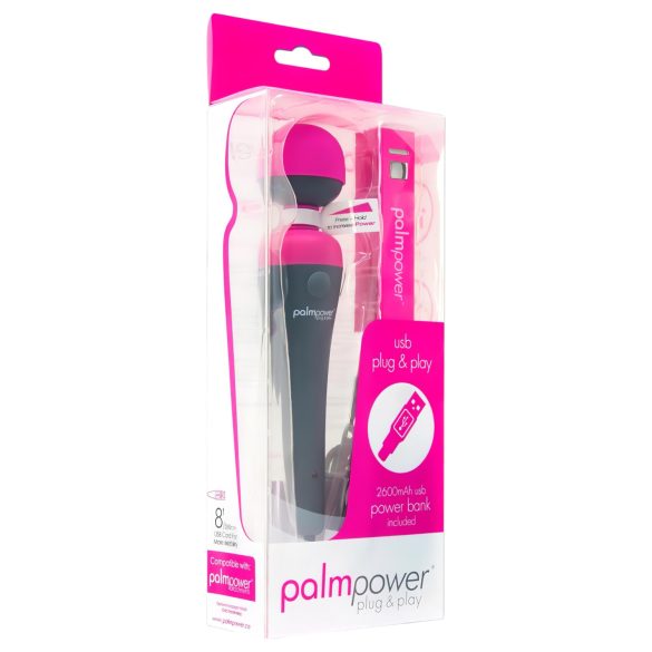 PalmPower - massagewand vibrator med powerbank - silikon rosa/grå