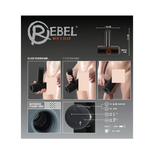 Rebel - automatisk masturbator med rörelse och vibration - svart